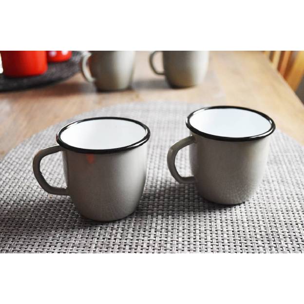Set of 2 conical enamelled metal mug - Grey - 250 ml