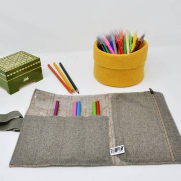 Foldable pencil case - Linen and felt