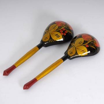 2 Cuillères en bois peint Khokhloma