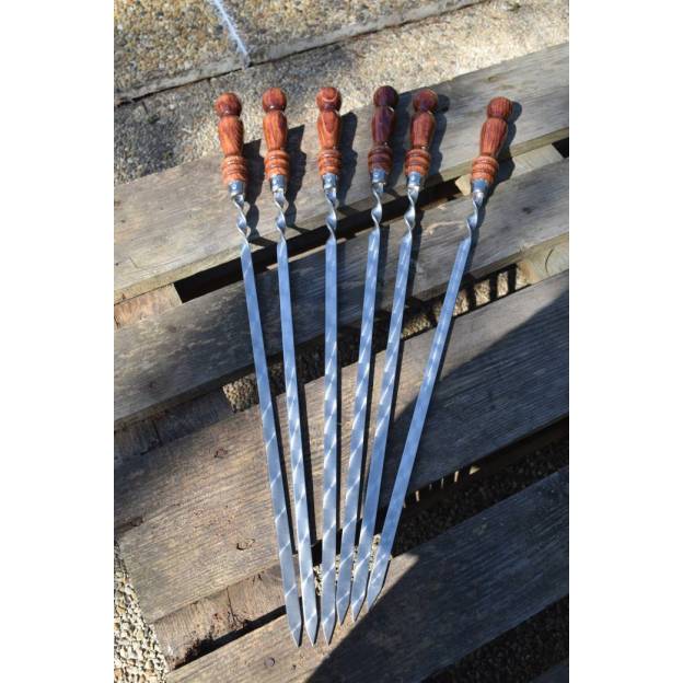 6 metal skewers - 40 cms - Wooden handle