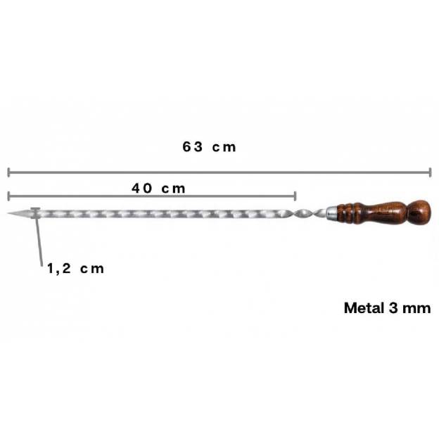 6 metal skewers - 40 cms - Wooden handle
