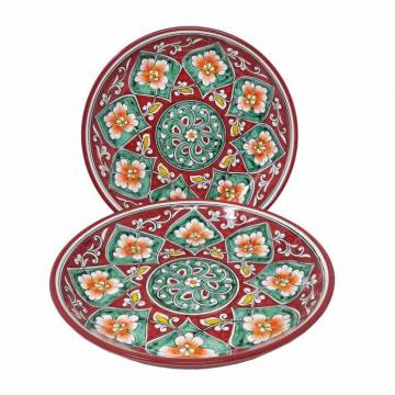 Ensemble de 2 assiettes en céramique peinte - Rishtan - Rouges