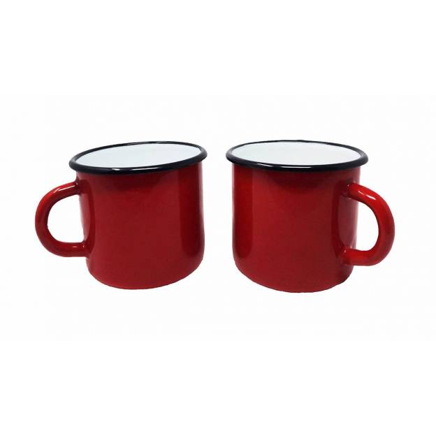 Setof 2 Metallic mugs - Ceramic-like - Red - 400 ml