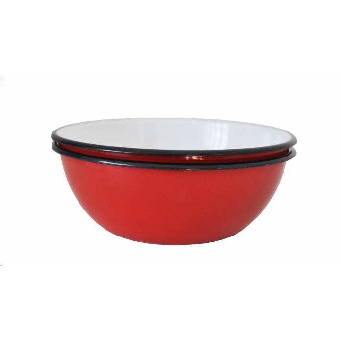 2 enamelled-metal bowls - Red - 1.5 liter 2 enamelled-metal bowls - Red - 1.5 liter