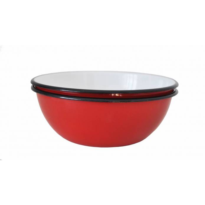 2 enamelled-metal bowls - Red - 1.5 liter