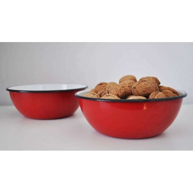 2 enamelled-metal bowls - Red - 1.5 liter