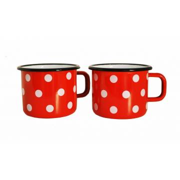 2 enamelled-metal mugs - Red with dots - 500 ml