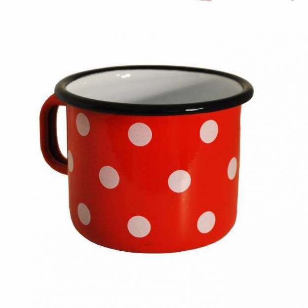 2 enamelled-metal mugs - Red with dots - 500 ml