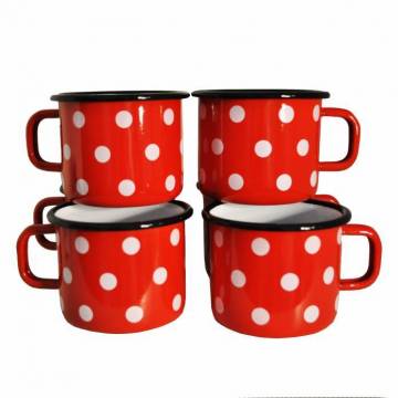 6 enamelled-metal mugs - Red with dots - 500 ml