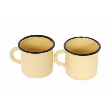 Mug Blanc et Jaune - Métal émaillé - 400 ml - 2 bancs / 2 jaunes