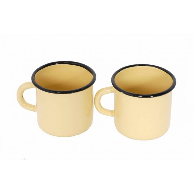 Mug Blanc et Jaune - Métal émaillé - 400 ml - 2 bancs / 2 jaunes