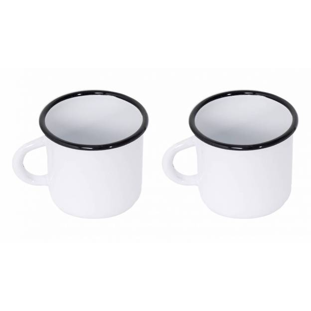 Mug Blanc et Jaune - Métal émaillé - 400 ml - 2 bancs / 2 jaunes