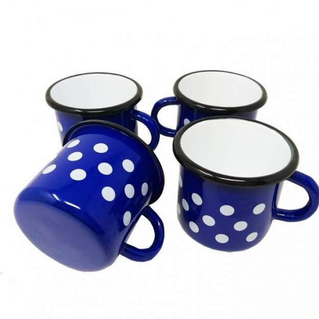 2 Metallic mugs - Ceramic-like - Blue with dots - 400 ml