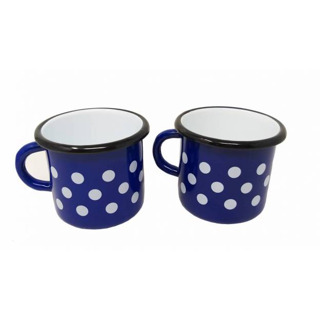4 Metallic mugs - Ceramic-like - Blue with dots - 400 ml
