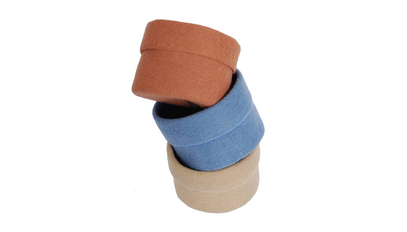 Ensemble de 3 Pots en Feutre - Beige/Rose/Bleu