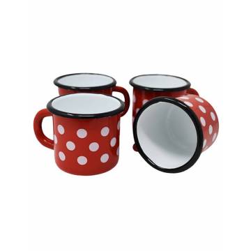 4 metallic mugs - Ceramic-like - Red with dots - 250 ml