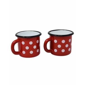 Mug Rouge à Pois Blancs - Métal émaillé - 250 ml - Lot de 2