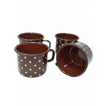 4 enamelled metal mugs - 500 ml - Chocolat with dots