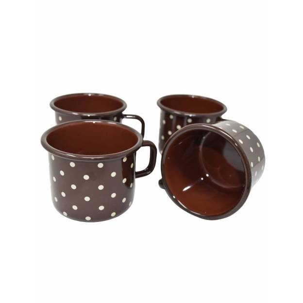 Mug Marron à Pois - Métal émaillé - 500 ml - Lot de 4