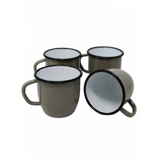 Set of 4 conical enamelled metal mug - Grey - 250 ml