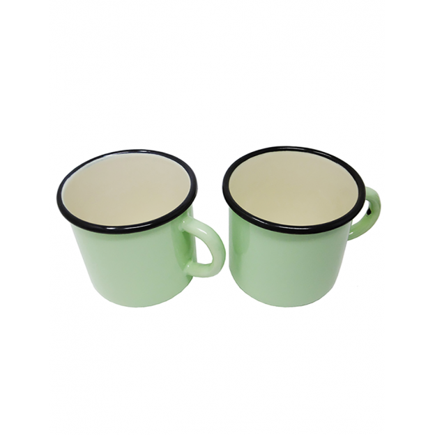 2 large green metal mugs - 400 ml