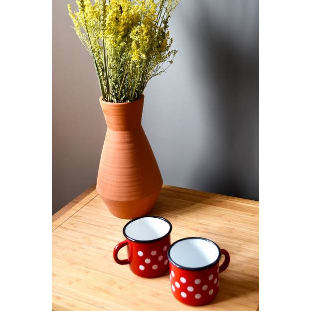 Set of 4 Metallic mugs - Ceramic-like - Red with white dots - 400 ml