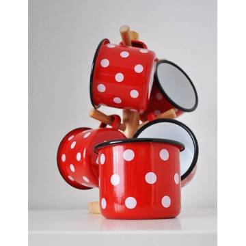 Mug Rouge à Pois - Métal émaillé - 400 ml - Lot de 2