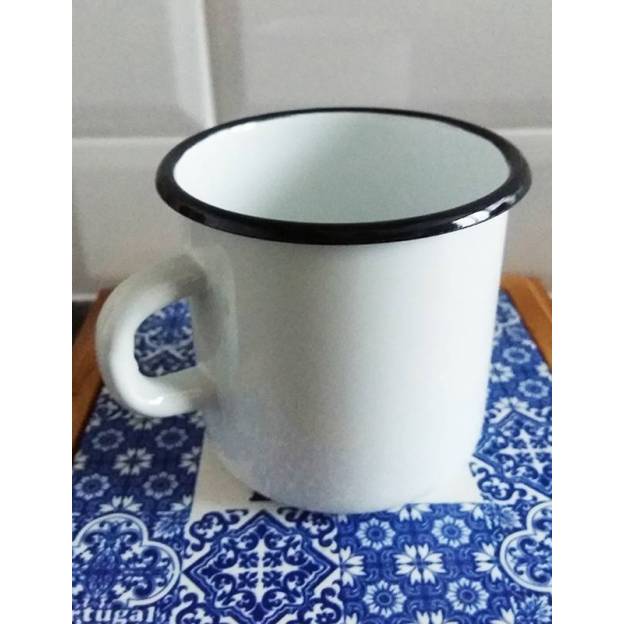 4metal enamelled white mugs - White - 2x250 ml and 2x400 ml