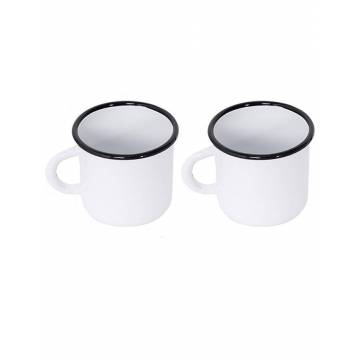 Mug Blanc - Métal émaillé - 400 ml - Lot de 2