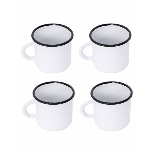 4 small metal enamelled white mugs - 250 ml