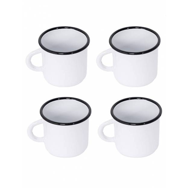 Mug Blanc - Métal émaillé - 400 ml - Lot de 4