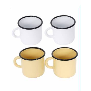 Mug Blanc et Jaune - Métal émaillé - 400 ml - 2 bancs / 2 jaunes