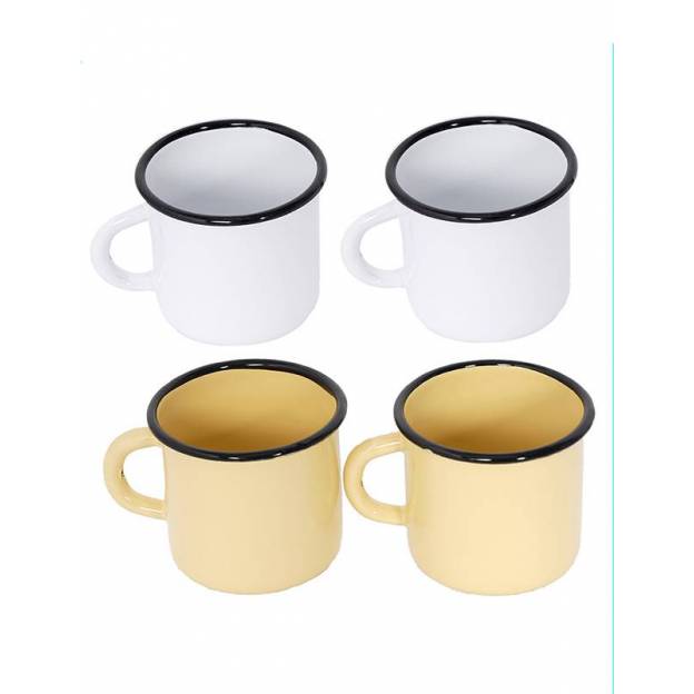 2 Metallic mugs - Ceramic-like - 400 ml - White and Yellow