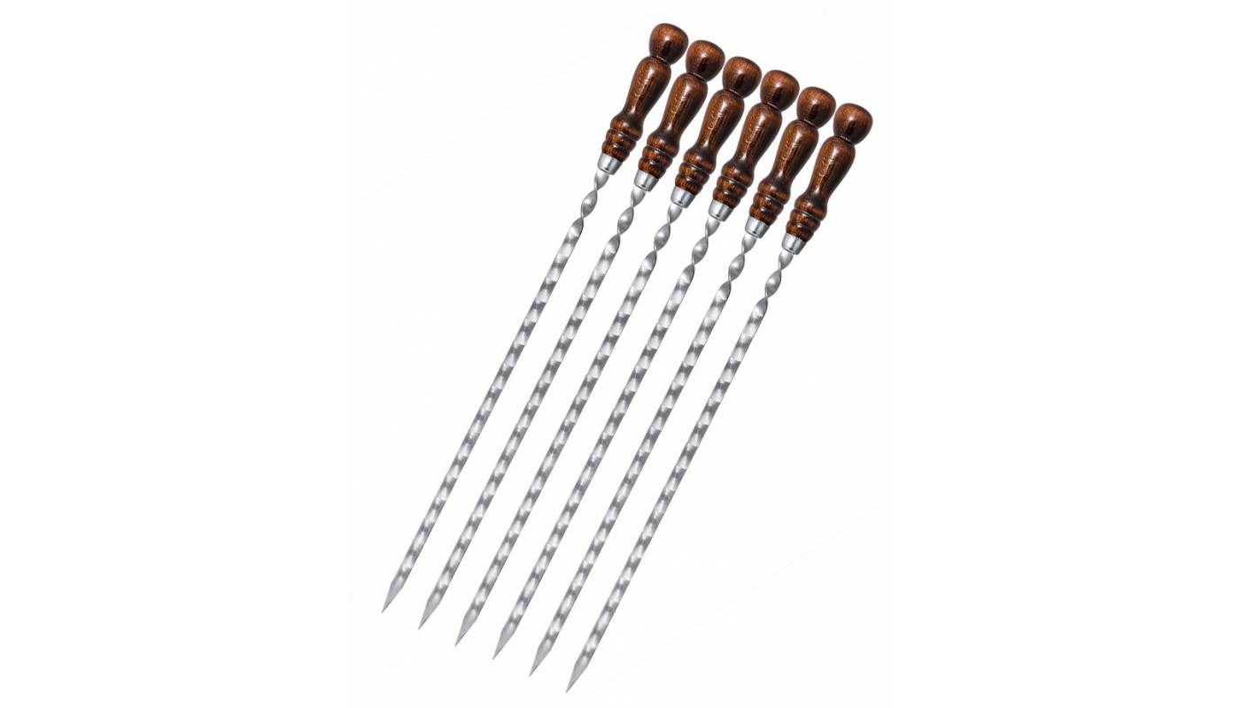 6 metal skewers - 40 cms - Wooden handle