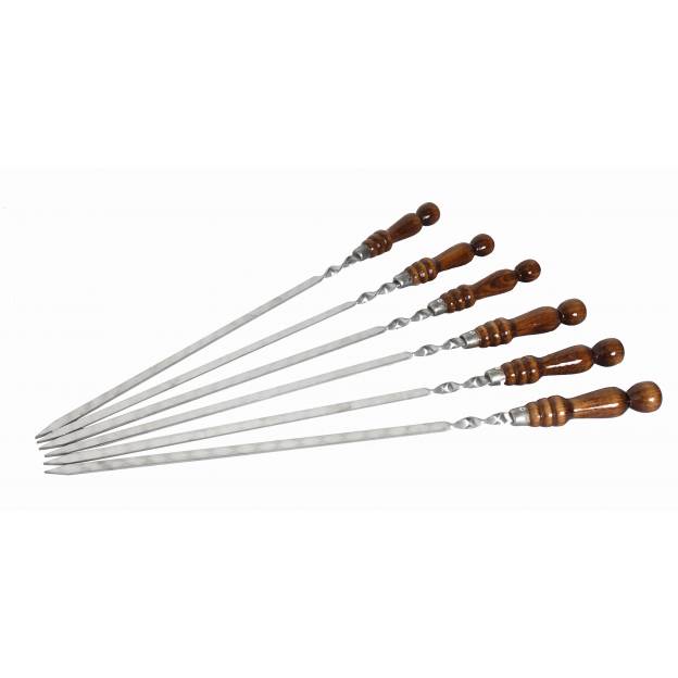 6 metal skewers - 40 cms - Wooden handle