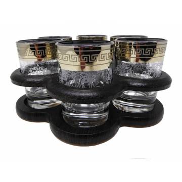 6 cordial glasses - With wooden bar