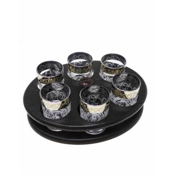 6 cordial glasses - with wooden bar