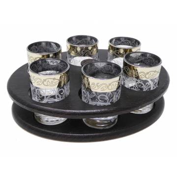 6 cordial glasses - with wooden bar