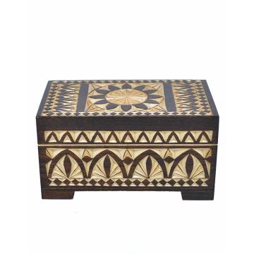 Boîte en bois décorée - 120x70x55 mm - Marron