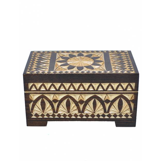 Boîte en bois décorée - 120x70x55 mm - Marron