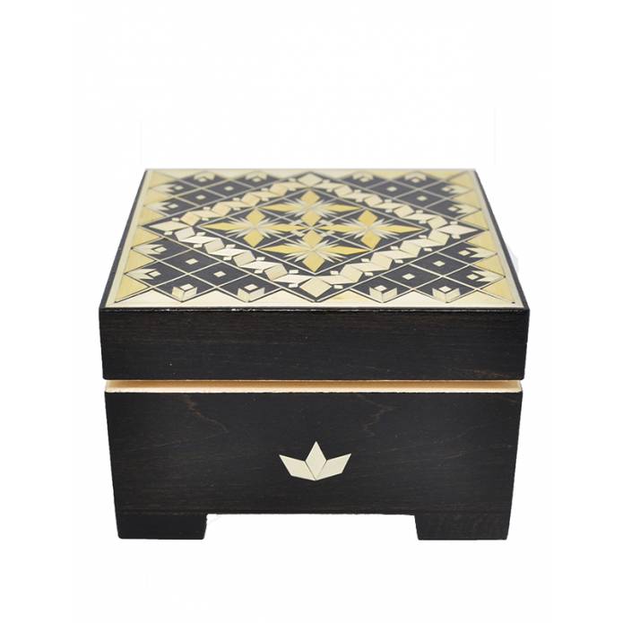 Boîte en bois décorée - 105x105x75 mm - Noire