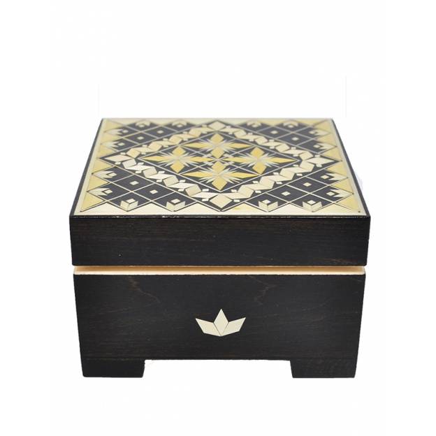 Boîte en bois décorée - 105x105x75 mm - Noire