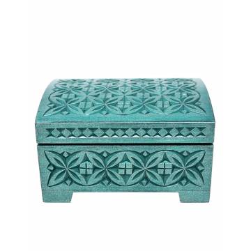 Boîte en bois décorée - 130x110x75 mm - Vert foncé