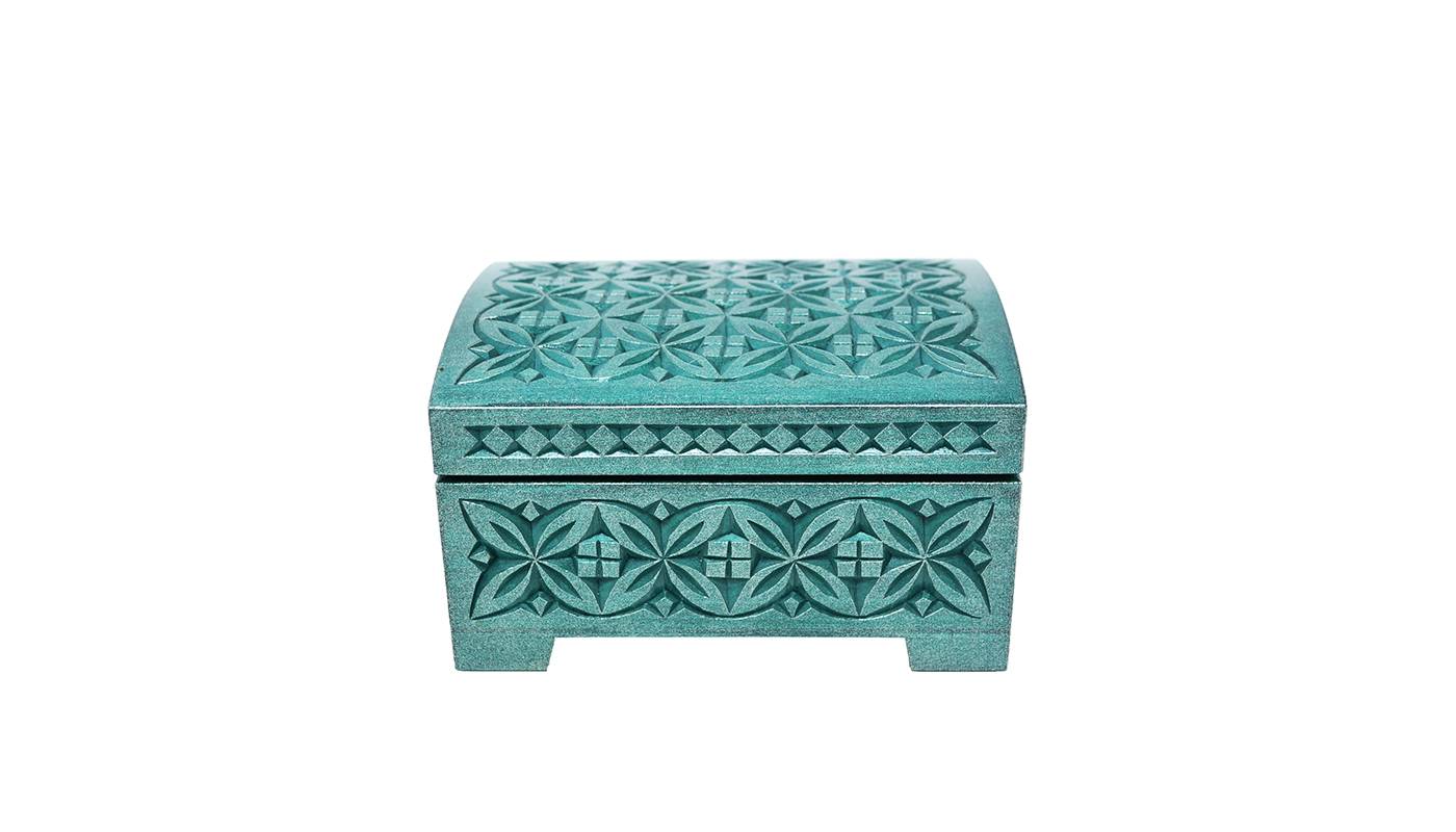 Boîte en bois décorée - 130x110x75 mm - Vert foncé
