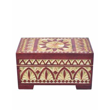 Boîte en bois décorée - 120x70x55 mm - Rouge Bordeaux