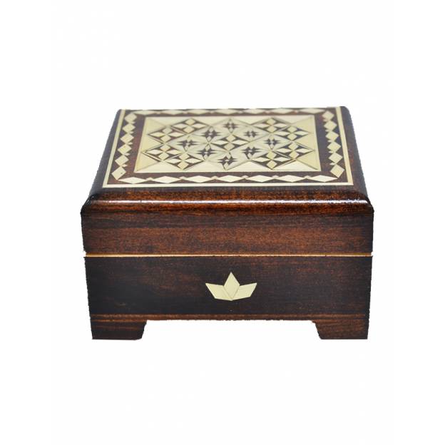 Boîte en bois décorée - 95x80x50 mm - Marron