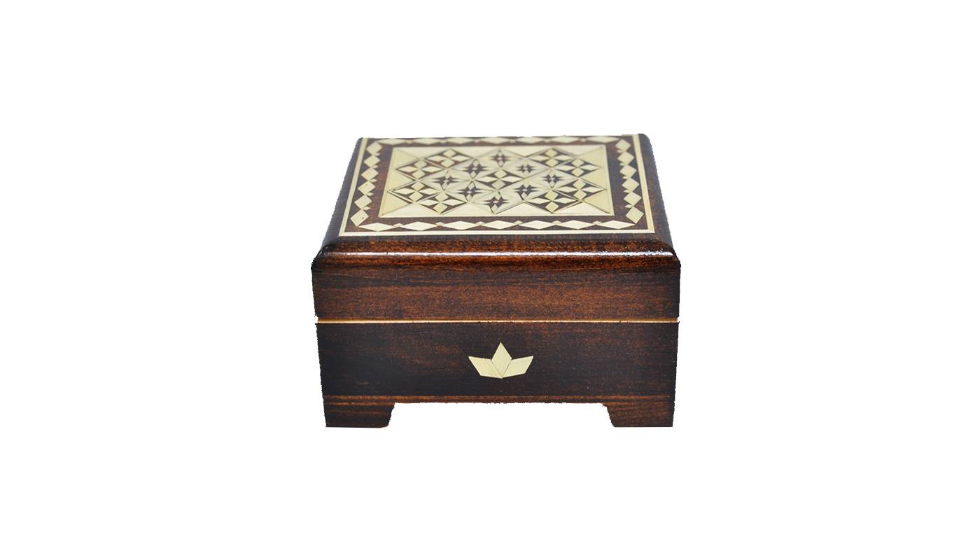 Boîte en bois décorée - 95x80x50 mm - Marron
