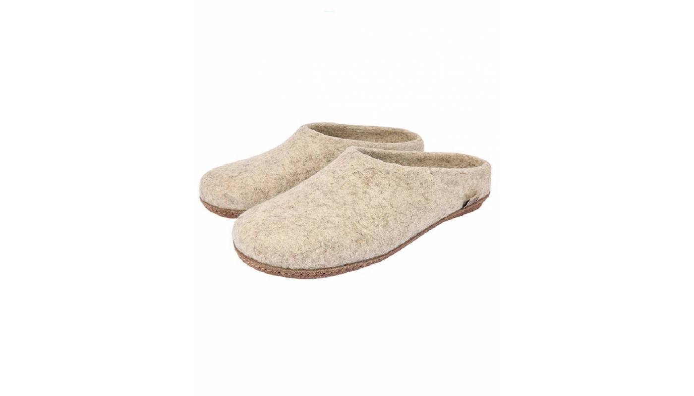 Chaussons en Feutre - Avec Semelle en cuir - Beige - T.45