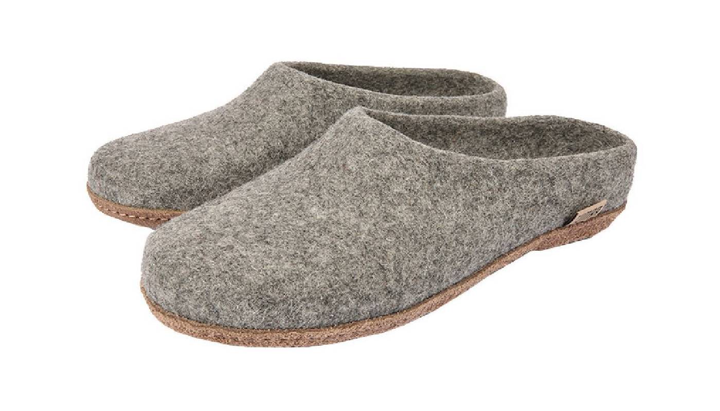 Felt slippers - Grey - Leather soles - 36EU