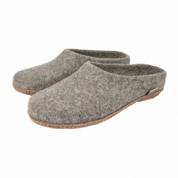 Felt slippers - Grey - Leather soles - 46EU
